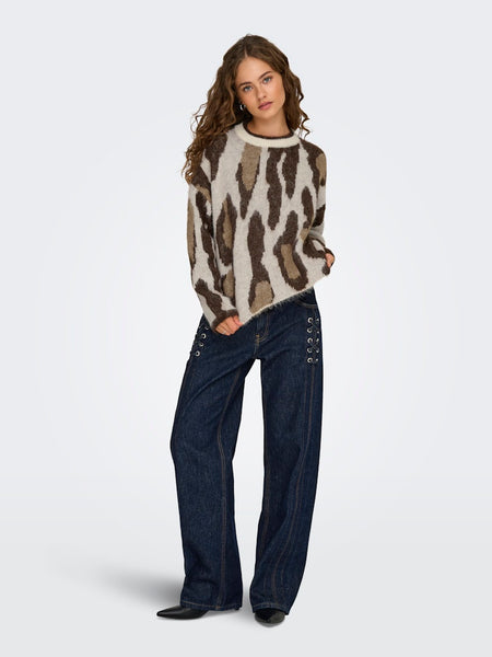 ONLY Animal Print Jacquard Jumper in Beige