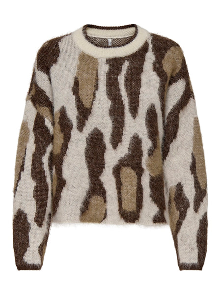 ONLY Animal Print Jacquard Jumper in Beige