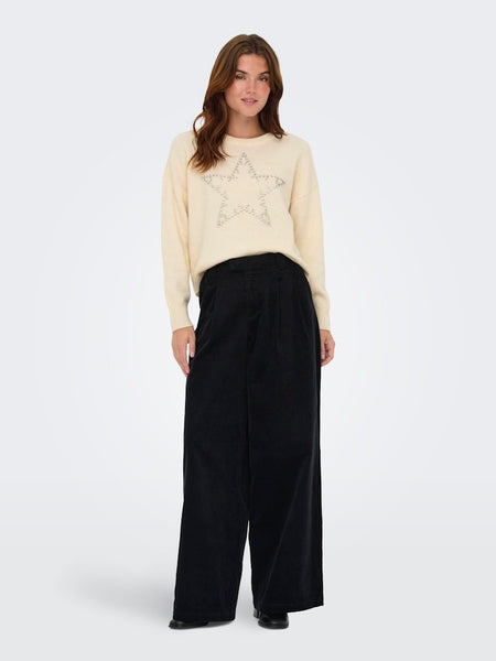 ONLY Knitted Rhinestone Star Jumper in Cream