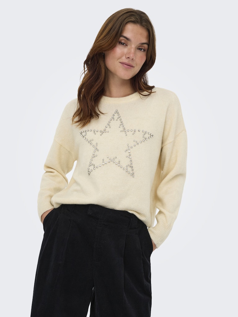 ONLY Knitted Rhinestone Star Jumper in Cream