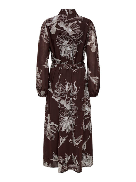 ONLY Long Sleeve Floral Shirt Dress in Brown