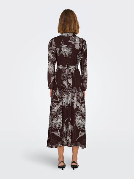 ONLY Long Sleeve Floral Shirt Dress in Brown