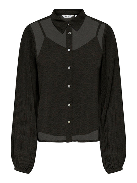 ONLY Leopard Print Plisse Detail Shirt in Brown