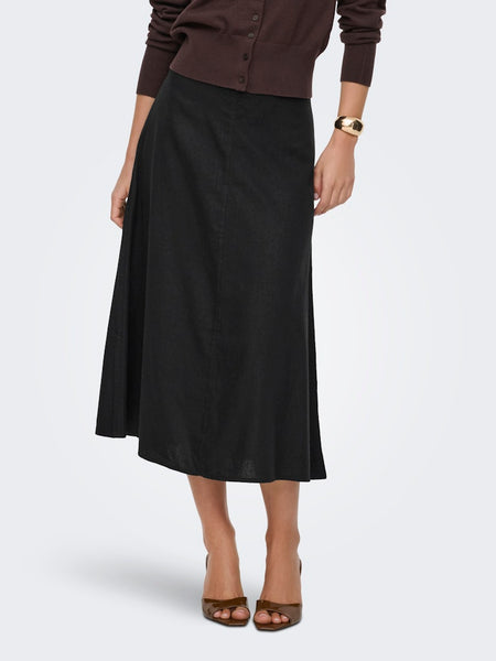 ONLY Long Linen Blend Skirt in Black