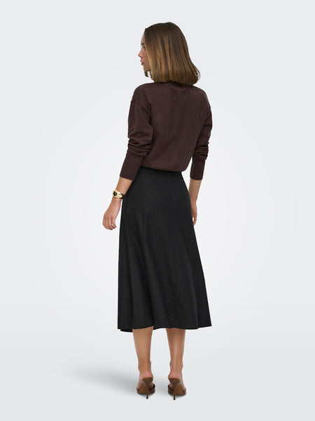 ONLY Long Linen Blend Skirt in Black