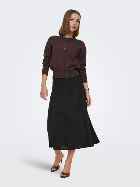 ONLY Long Linen Blend Skirt in Black