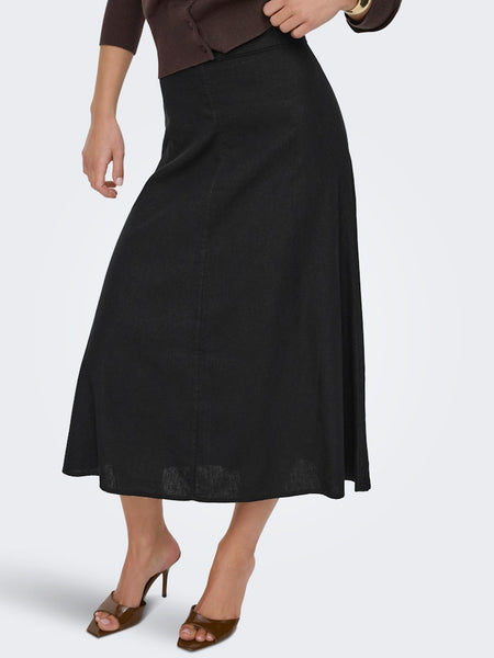ONLY Long Linen Blend Skirt in Black