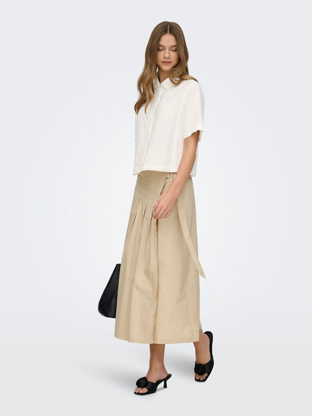 ONLY Linen Blend Short Sleeve Shirt in White