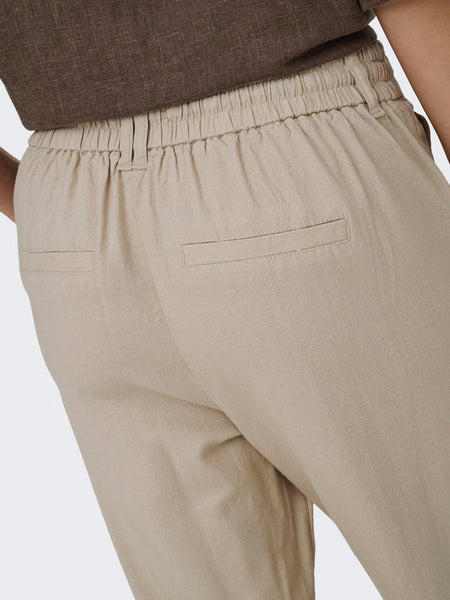 ONLY Linen Blend Straight Leg Trousers in Beige