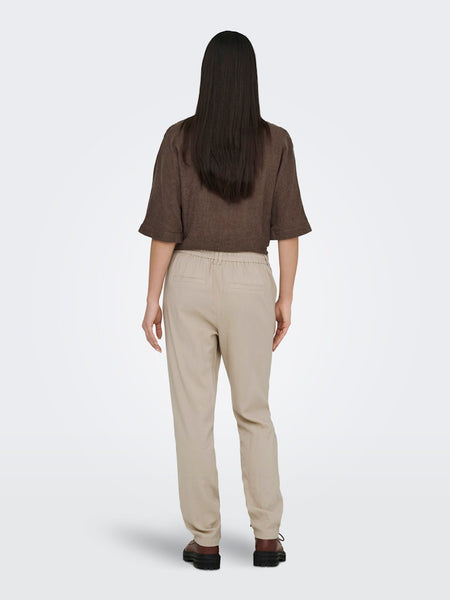 ONLY Linen Blend Straight Leg Trousers in Beige