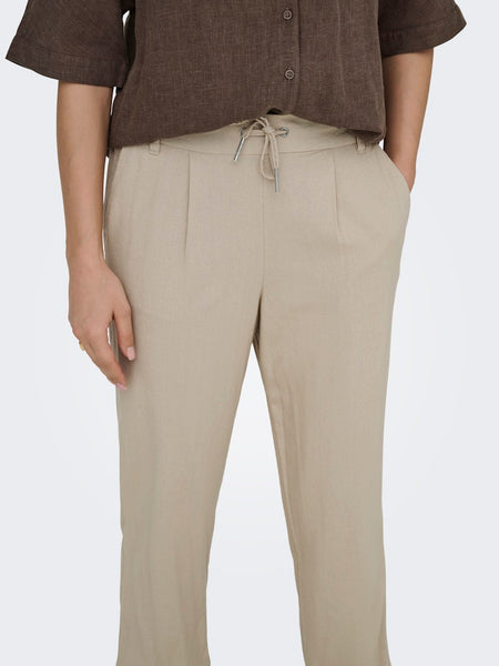 ONLY Linen Blend Straight Leg Trousers in Beige