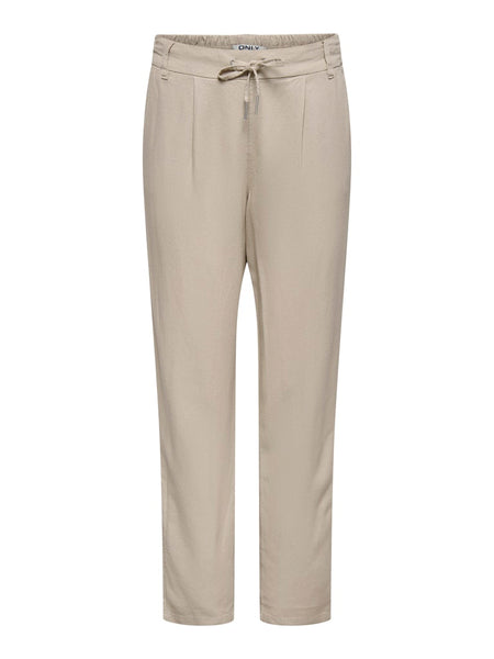 ONLY Linen Blend Straight Leg Trousers in Beige