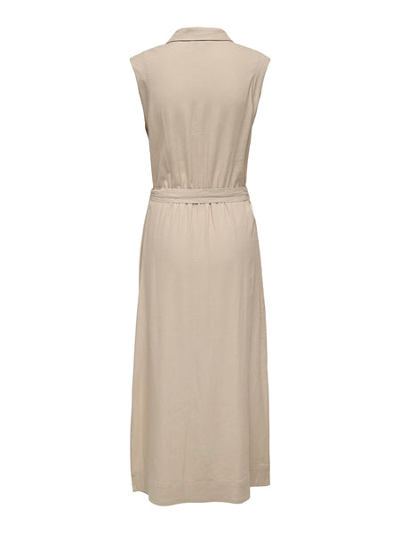 ONLY Long Sleeveless Linen Blend Shirt Dress in Beige