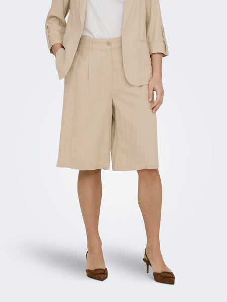ONLY Linen Blend Bermuda Shorts in Tan