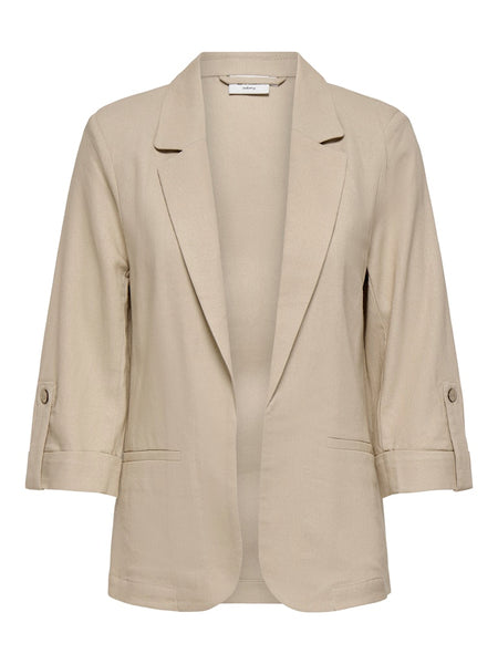 ONLY Linen Blend 3/4 Sleeve Blazer in Beige