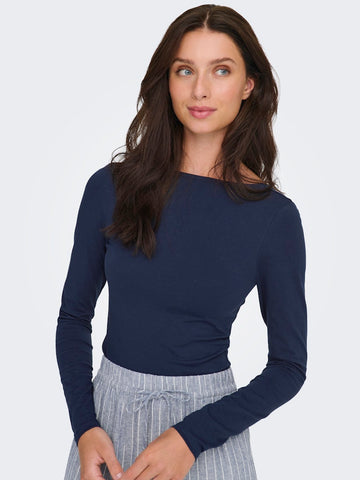 ONLY Long Sleeve Open Back Top in Navy
