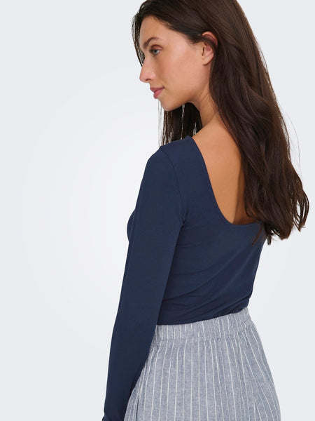 ONLY Long Sleeve Open Back Top in Navy