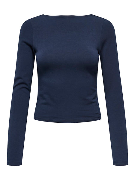 ONLY Long Sleeve Open Back Top in Navy