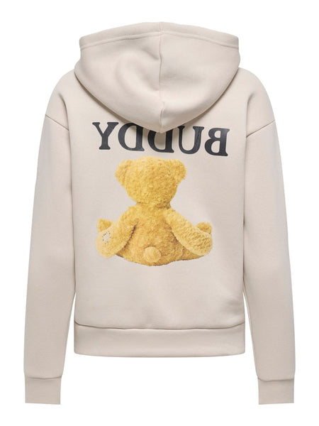 ONLY Teddy Print Hoodie in Cream