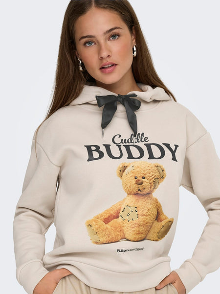 ONLY Teddy Print Hoodie in Cream