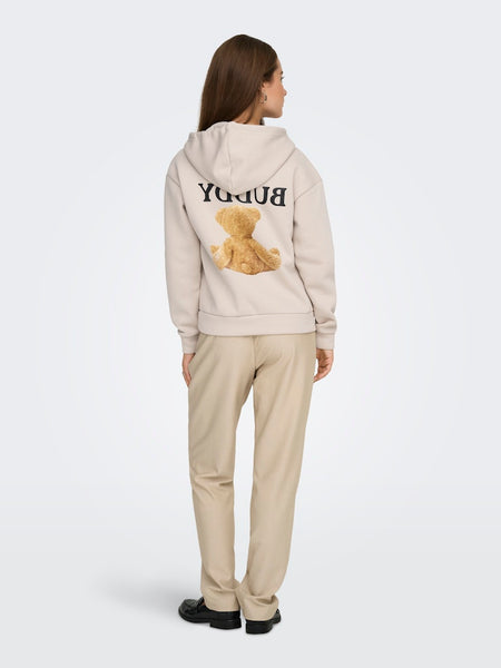 ONLY Teddy Print Hoodie in Cream