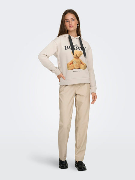 ONLY Teddy Print Hoodie in Cream