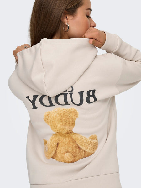 ONLY Teddy Print Hoodie in Cream