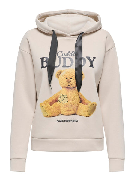 ONLY Teddy Print Hoodie in Cream