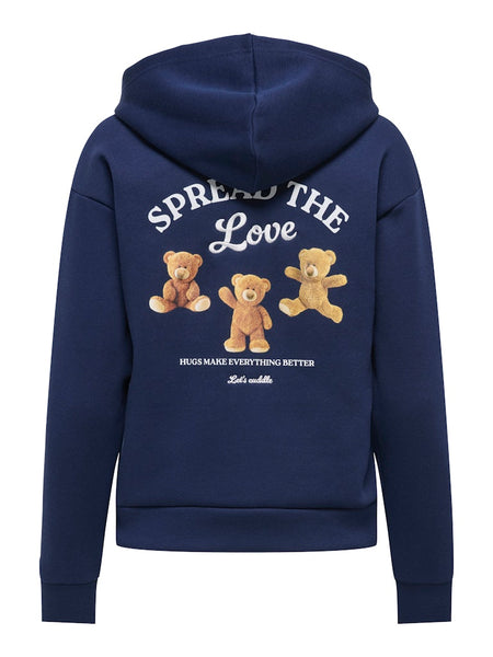 ONLY Teddy Print Hoodie in Navy
