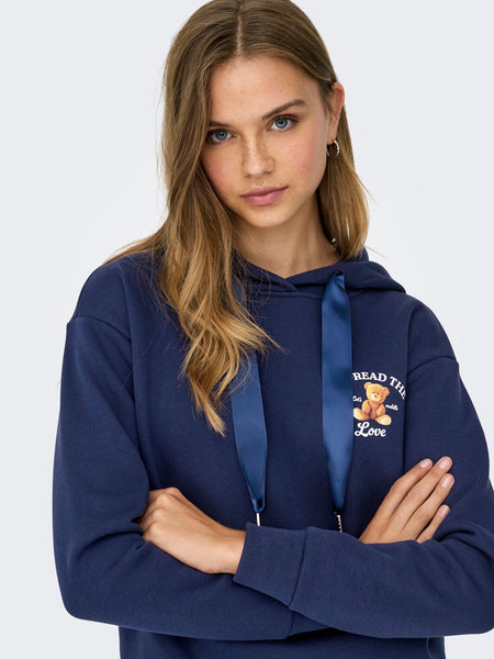 ONLY Teddy Print Hoodie in Navy
