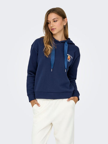 ONLY Teddy Print Hoodie in Navy