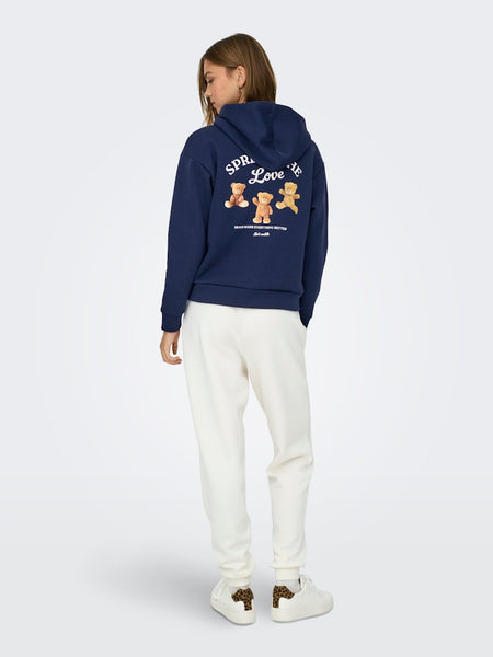 ONLY Teddy Print Hoodie in Navy