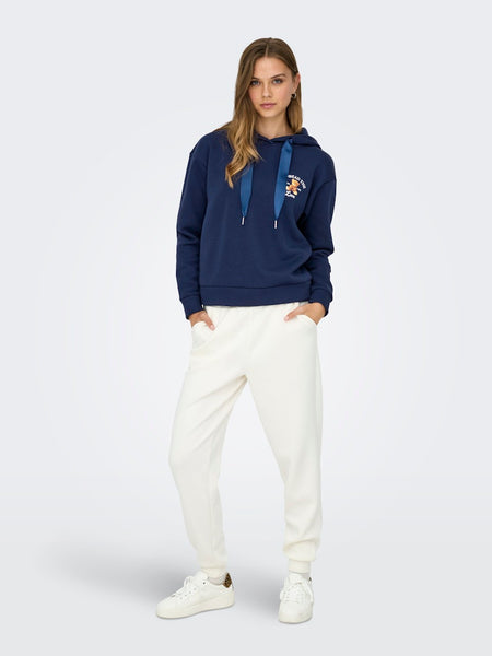 ONLY Teddy Print Hoodie in Navy