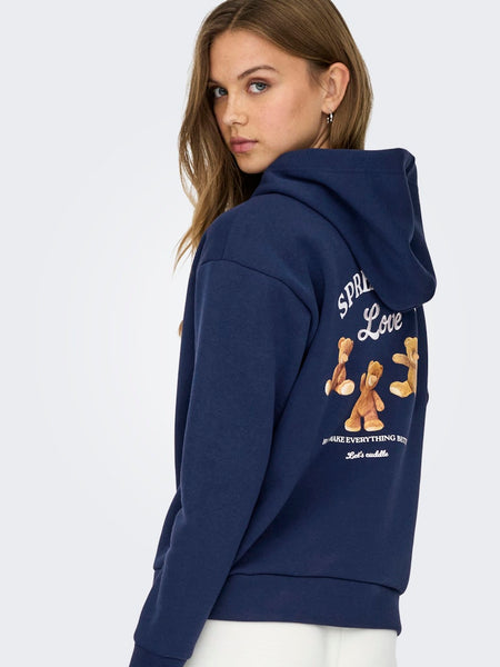 ONLY Teddy Print Hoodie in Navy