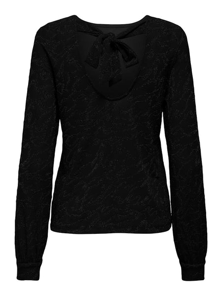ONLY Zebra Print Glitter Bow Back Top in Black