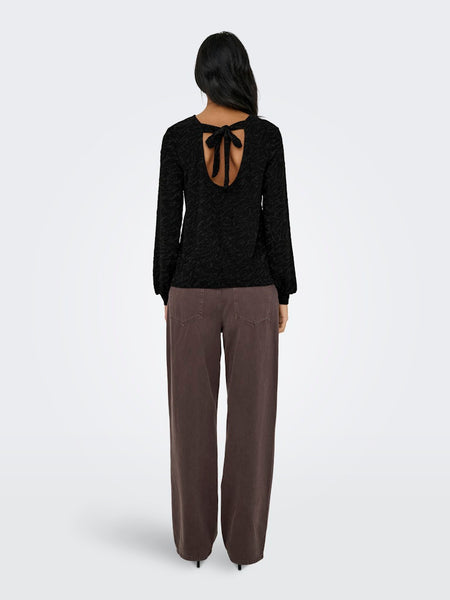 ONLY Zebra Print Glitter Bow Back Top in Black