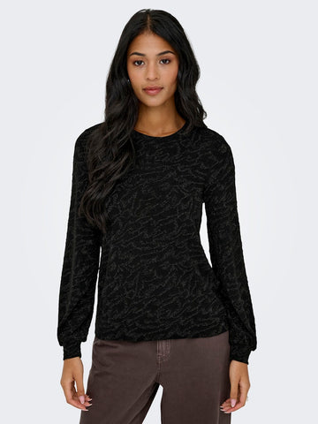 ONLY Zebra Print Glitter Bow Back Top in Black