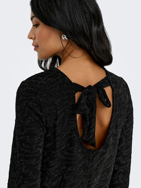 ONLY Zebra Print Glitter Bow Back Top in Black