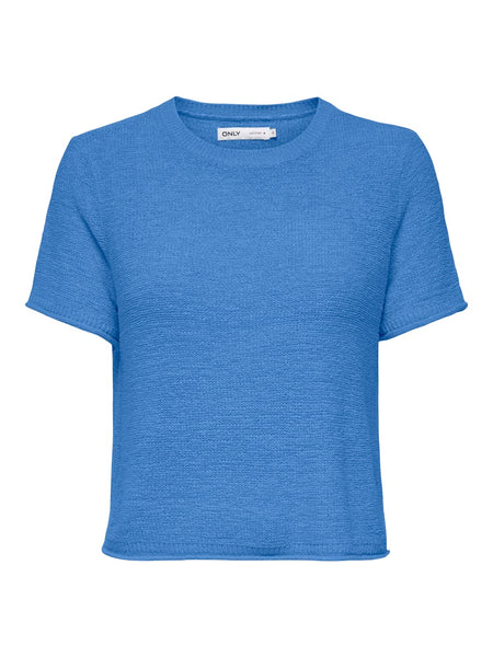 ONLY Short Sleeve Knitted Top in Blue