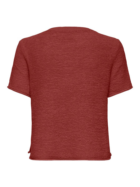 ONLY Short Sleeve Knitted Top in Maroon