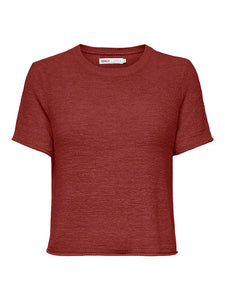 ONLY Short Sleeve Knitted Top in Maroon