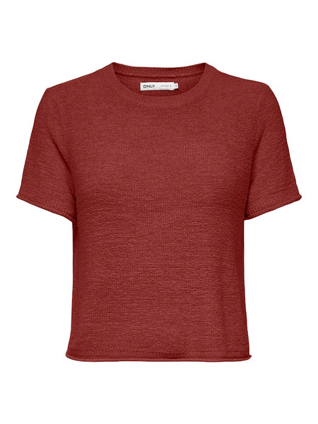 ONLY Short Sleeve Knitted Top in Maroon