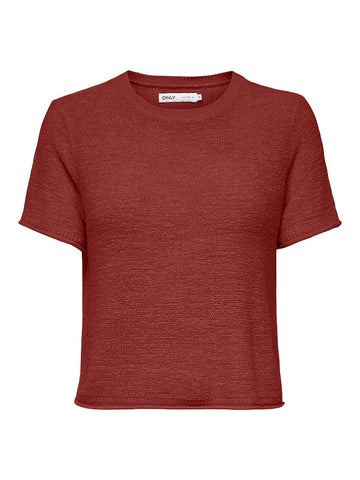ONLY Short Sleeve Knitted Top in Maroon