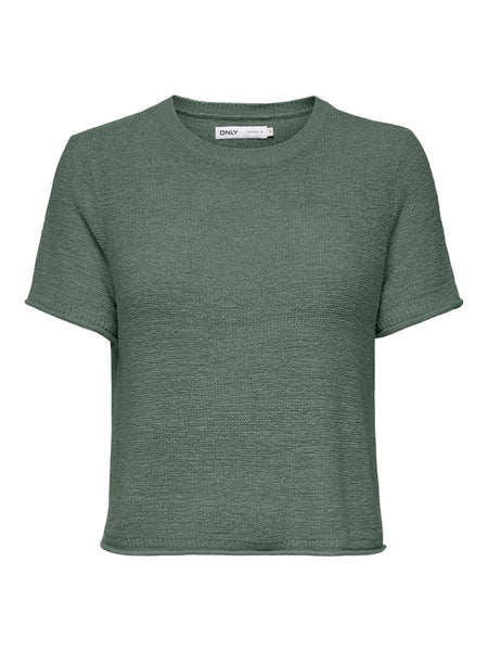 ONLY Short Sleeve Knitted Top in Green