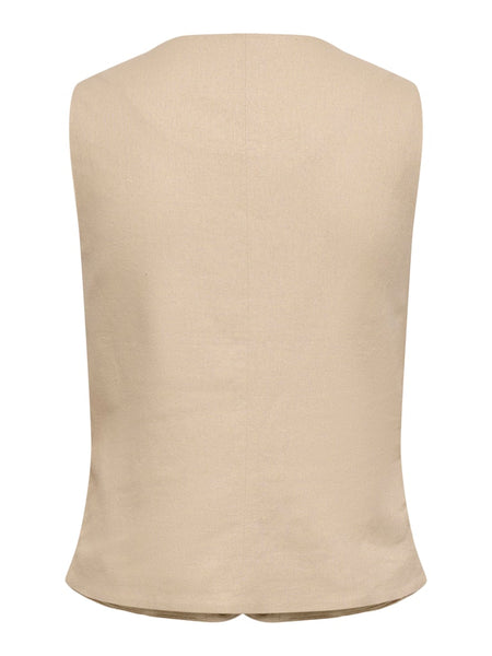 ONLY Linen Blend Waistcoat in Beige
