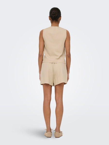 ONLY Linen Blend Waistcoat in Beige