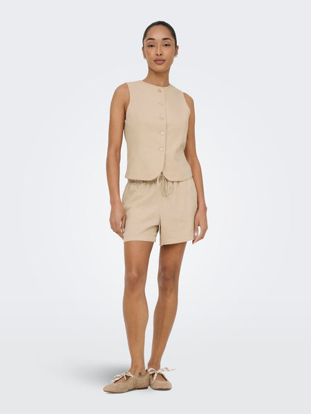 ONLY Linen Blend Waistcoat in Beige