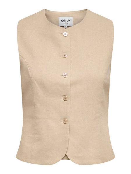 ONLY Linen Blend Waistcoat in Beige