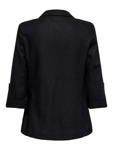 ONLY Linen Blend 3/4 Sleeve Blazer in Black