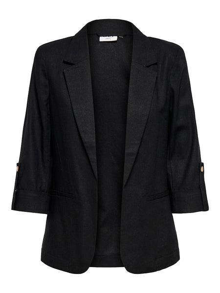ONLY Linen Blend 3/4 Sleeve Blazer in Black